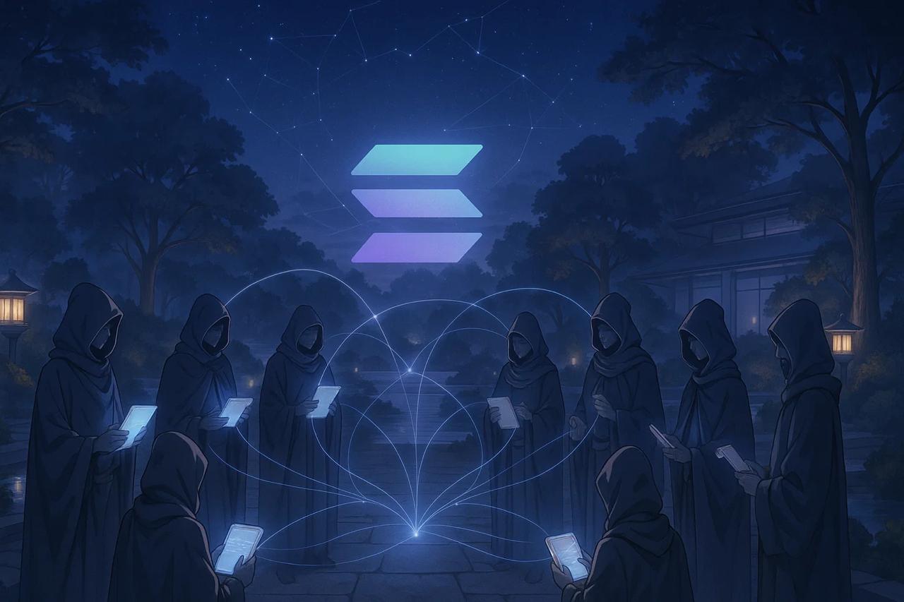 Shrine courtyard with ghosts holding scrolls